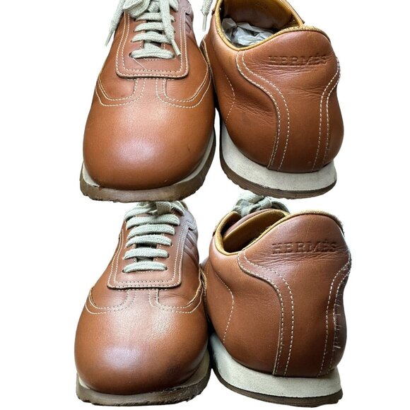 Hermes Men EU 40.5 US 7.5 Quick Sneakers Low Cut Shoes Leather Orange Brown Logo - Picture 5 of 16
